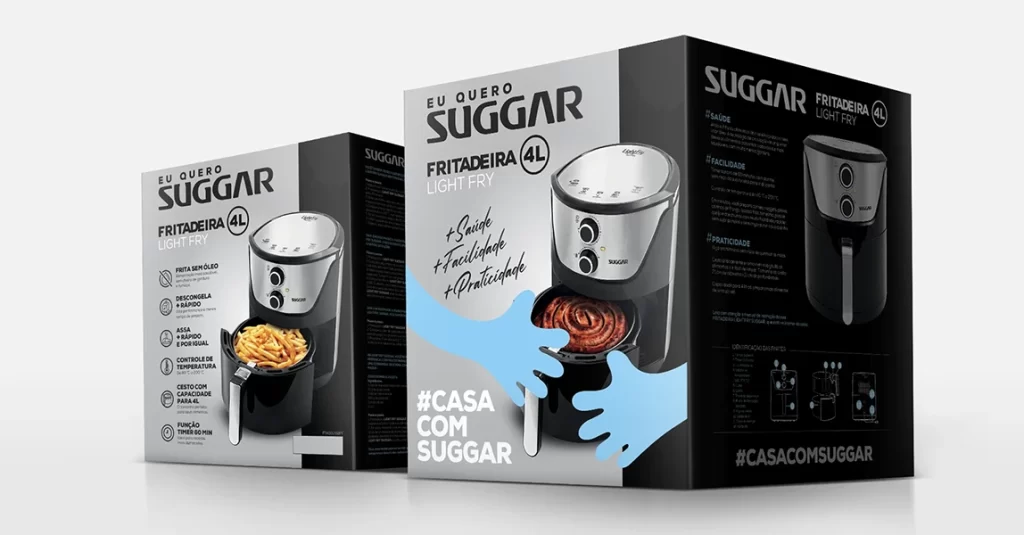 Versões da embalagem da fritadeira Suggar